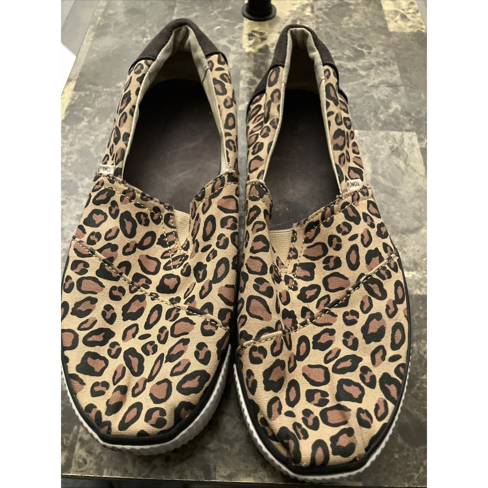 Toms Alpargata Boardwalk Platform Cheetah Leopard Animal Slip On Sneakers Sz 9.5